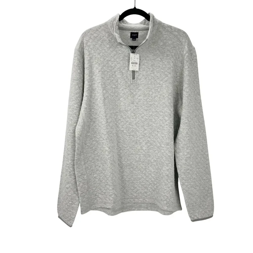 J. Crew Men's Quilted Quarter-Zip Sweatshirt Long Sleeve Heather Slate Sz L NWT